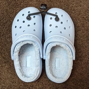 fur crocs light blue